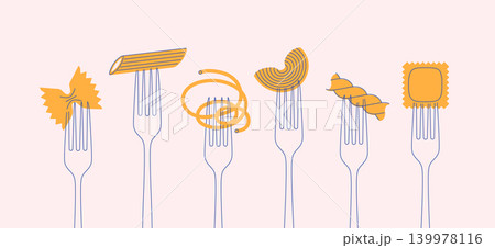 Italian pasta on fork shapes set light Italian pasta on fork shapes set light 139978116