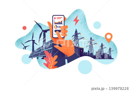 Smartphone App Electricity Energy Usage with Renewable Solar and Wind Distribution Smartphone App Electricity Energy Usage with Renewable Solar and Wind Distribution 139978228