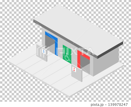 Isometric illustration of a public restroom with multi-purpose seating and wheelchair accessibility. Isometric illustration of a public restroom with multi-purpose seating and wheelchair accessibility. 139978247