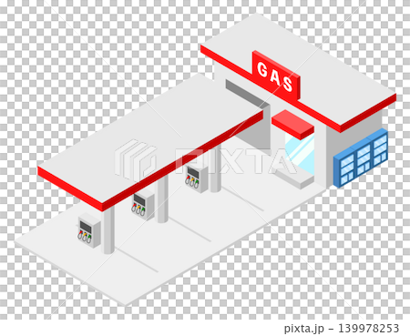 斜め後ろの視点から描いた赤いガソリンスタンドの建物イラスト 斜め後ろの視点から描いた赤いガソリンスタンドの建物イラスト 139978253