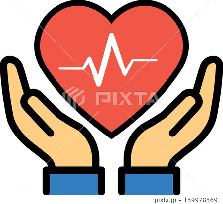 Heart Care and Health Protection Icon with Hands and ECG Line Heart Care and Health Protection Icon with Hands and ECG Line 139978369
