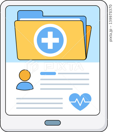 Digital Medical Record Folder on Tablet Screen for Online Healthcare Management Digital Medical Record Folder on Tablet Screen for Online Healthcare Management 139978370