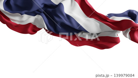 Thailand flag with fabric texture flowing isolated on white background with copy space 3D render 139979084