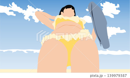 晴天の中遊ぶ水着を着た女性のイラスト 晴天の中遊ぶ水着を着た女性のイラスト 139979387