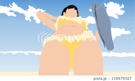 晴天の中遊ぶ水着を着た女性のイラスト 晴天の中遊ぶ水着を着た女性のイラスト 139979387