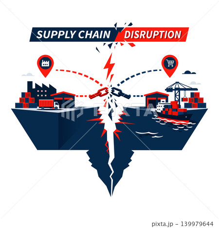 Supply Chain Disruption with Broken Link Between Factory and Port Global Logistics Crisis Concept Supply Chain Disruption with Broken Link Between Factory and Port Global Logistics Crisis Concept 139979644