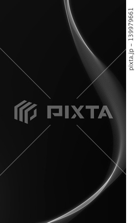 Minimal white wave line curves vertically on a black background, creating a clean elegant composition for futuristic technology, luxury branding and abstract design use. 139979661
