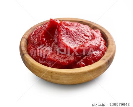 Tomato Sauce or Ketchup in a wooden Bowl Isolated on White Background 139979948