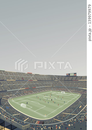 Soccer stadium with full of fans in match day wide angle fade colors vertical template have blank space. Soccer stadium with full of fans in match day wide angle fade colors vertical template have blank space. 139979979