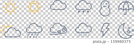 A set of line icons representing various weather information. A set of line icons representing various weather information. 139980373