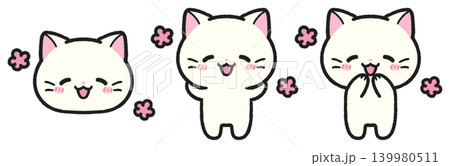 嬉しい、照れている様子の猫のイラストセット 嬉しい、照れている様子の猫のイラストセット 139980511