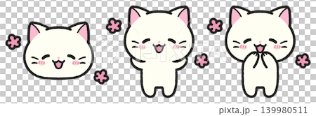 嬉しい、照れている様子の猫のイラストセット 嬉しい、照れている様子の猫のイラストセット 139980511