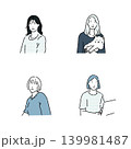 ビジネスパーソン女性アバター上半身ーオシャレシンプル線画アイコンセットベクターイラスト素材 139981487