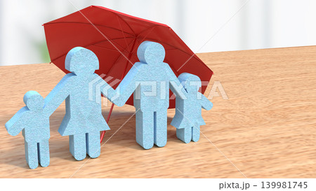 Family Protection Under Red Umbrella 3d render. Family Protection Under Red Umbrella 3d render. 139981745