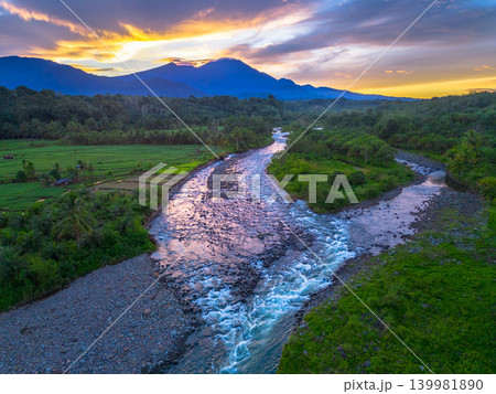 The natural beauty of the Indonesian mountains with beautiful tropical forests at sunrise 139981890