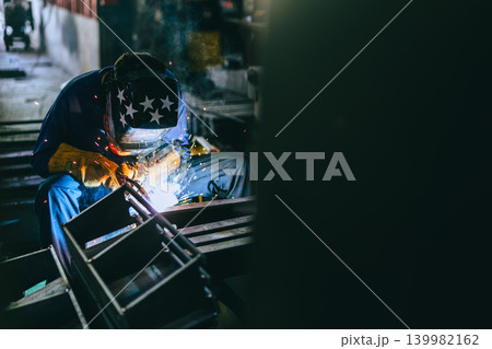 Metalworks, Skill handcraft worker using TIG Welding ,Copy space for Engineering text advertising 139982162