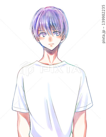 Tシャツの男性 半袖 白色 無表情 上半身 Tシャツの男性 半袖 白色 無表情 上半身 139982235