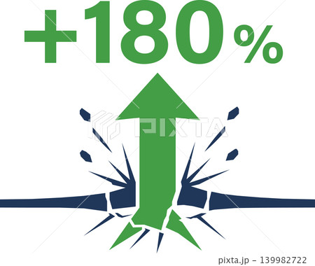 Explosive Business Growth Icon Showing +180 Percent Increase with Breakthrough Arrow and Performance Surge Explosive Business Growth Icon Showing +180 Percent Increase with Breakthrough Arrow and Performance Surge 139982722