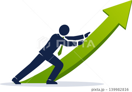 Businessman pushing growth arrow upward, effort driven success and business progress concept 139982816