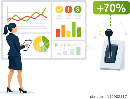 Business analytics dashboard with 70 percent growth lever and performance monitoring concept Business analytics dashboard with 70 percent growth lever and performance monitoring concept 139982817