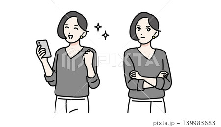 笑顔の若い女性の立ち姿 スマホを持っている 笑顔の若い女性の立ち姿 スマホを持っている 139983683