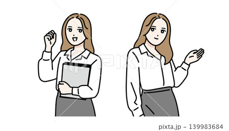 笑顔の若い女性の立ち姿　書類を持っている 139983684