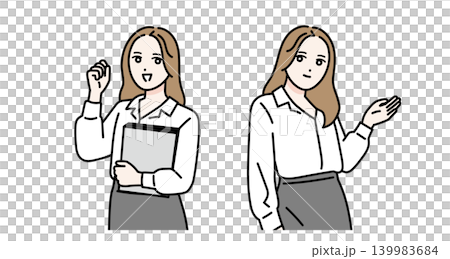 笑顔の若い女性の立ち姿　書類を持っている 139983684