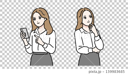 A young woman with a smile is standing and holding a smartphone. A young woman with a smile is standing and holding a smartphone. 139983685