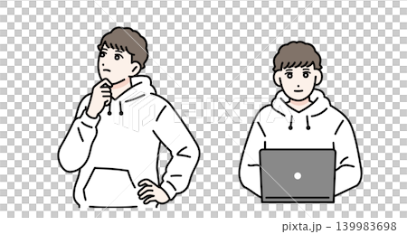 笑顔の若い男性の立ち姿 パソコンを操作している 笑顔の若い男性の立ち姿 パソコンを操作している 139983698