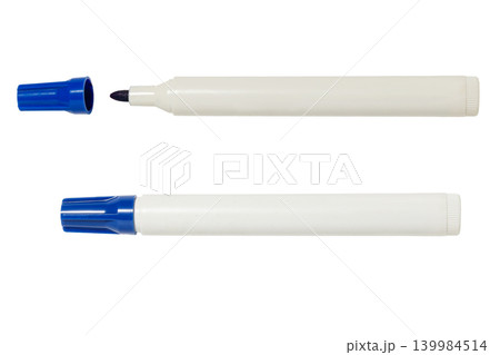Blue Marker Pen with Cap On and Off. School Supplies. Stationery Equipment. Graphic Tools. High quality photo Blue Marker Pen with Cap On and Off. School Supplies. Stationery Equipment. Graphic Tools. High quality photo 139984514