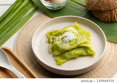 Thai Soft Coconut Crepes  139984559