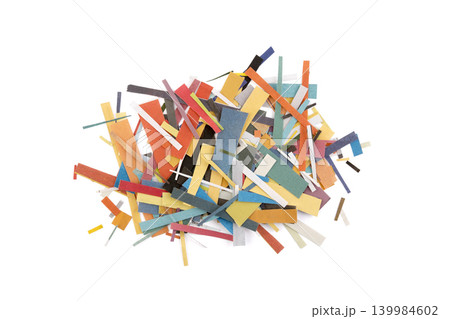Scraps of colorful paper from magazines and newspapers isolated on white background Scraps of colorful paper from magazines and newspapers isolated on white background 139984602