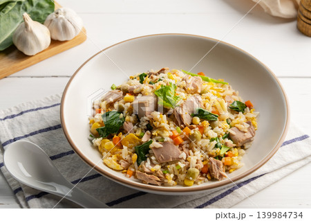 Tuna fried rice,stir fry rice with canned tuna fish Tuna fried rice,stir fry rice with canned tuna fish 139984734