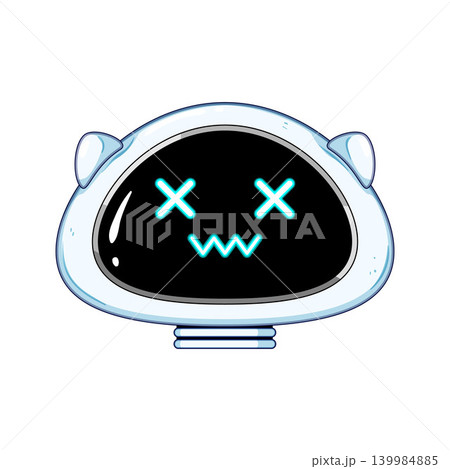 Cute robot head with glowing x eyes and smile Cute robot head with glowing x eyes and smile 139984885