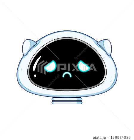 Little robot head displaying sad expression and disappointment Little robot head displaying sad expression and disappointment 139984886