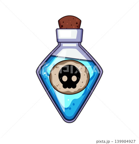 Poison potion bottle with skull symbol warning 139984927