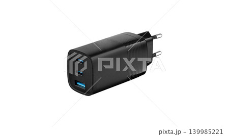 Modern Black 3-Port USB Wall Charger Isolated on White Modern Black 3-Port USB Wall Charger Isolated on White 139985221