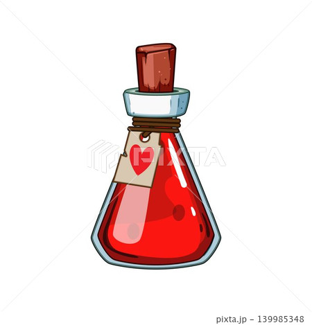 Red health potion bottle with heart tag Red health potion bottle with heart tag 139985348