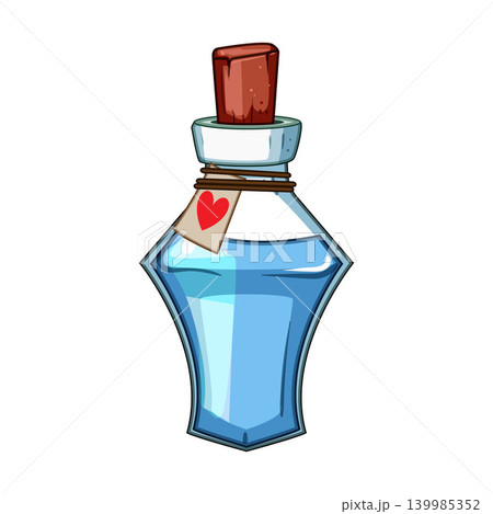 Fantasy health potion bottle with heart tag Fantasy health potion bottle with heart tag 139985352