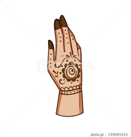 Hand with traditional mehndi mandala drawing illustration 139985413