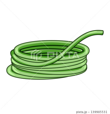 Coiled garden hose providing water for plants 139985531