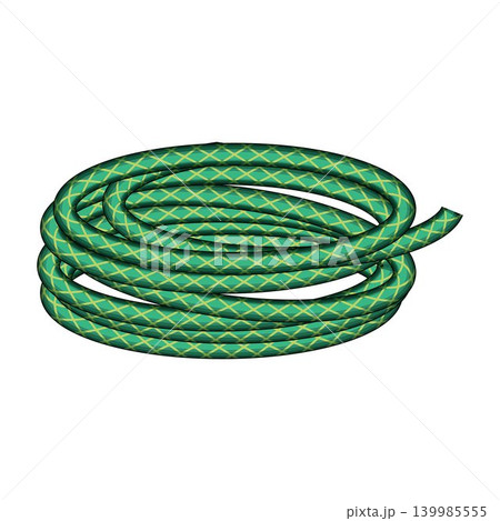 Coiled garden hose preparing for watering chores Coiled garden hose preparing for watering chores 139985555