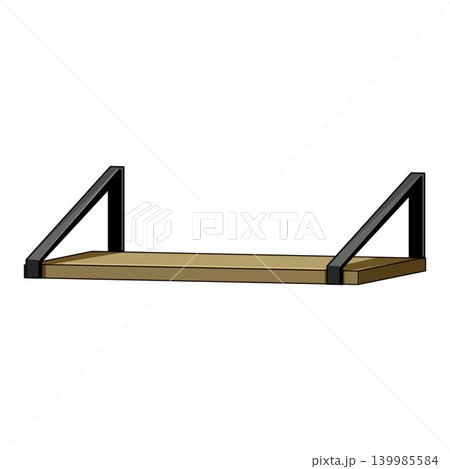 Modern wooden floating shelf with black metal brackets design 139985584