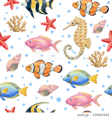 Watercolor Under the Sea Seamless Pattern 139985884