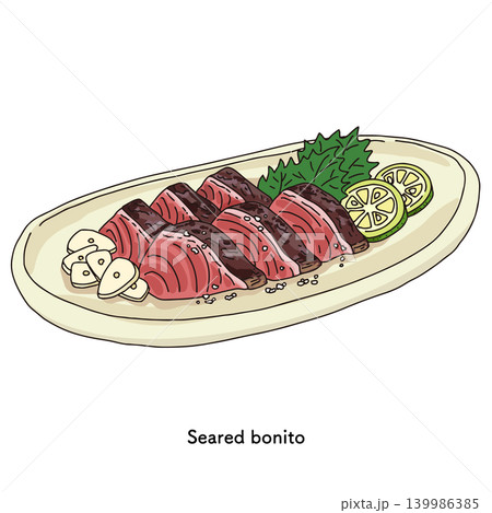 手描き線画風のカツオのたたき 高知名物秋グルメ 手描き線画風のカツオのたたき 高知名物秋グルメ 139986385