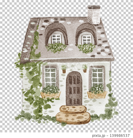 French House Illustration Watercolor Hand Painted French House Illustration Watercolor Hand Painted 139986537