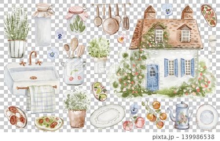 Kitchen Clipart Watercolor Hand Painted Kitchen Clipart Watercolor Hand Painted 139986538