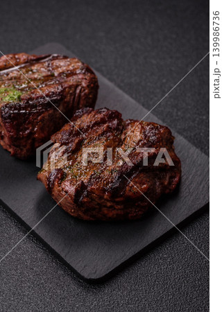Beef mignon steak, rare, meat grilled with salt and spices. Beef steak 139986736