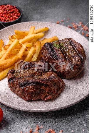 Beef mignon steak, rare, meat grilled with salt and spices. Beef steak 139986756