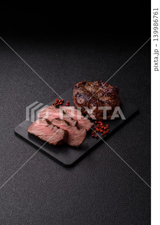 Beef mignon steak, rare, meat grilled with salt and spices. Beef steak 139986761